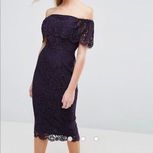 ASOS Lace Bardot Midi Pencil Dress